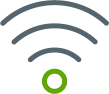 Illustrated icon of a strong wi-fi signal, indicating connectivity.