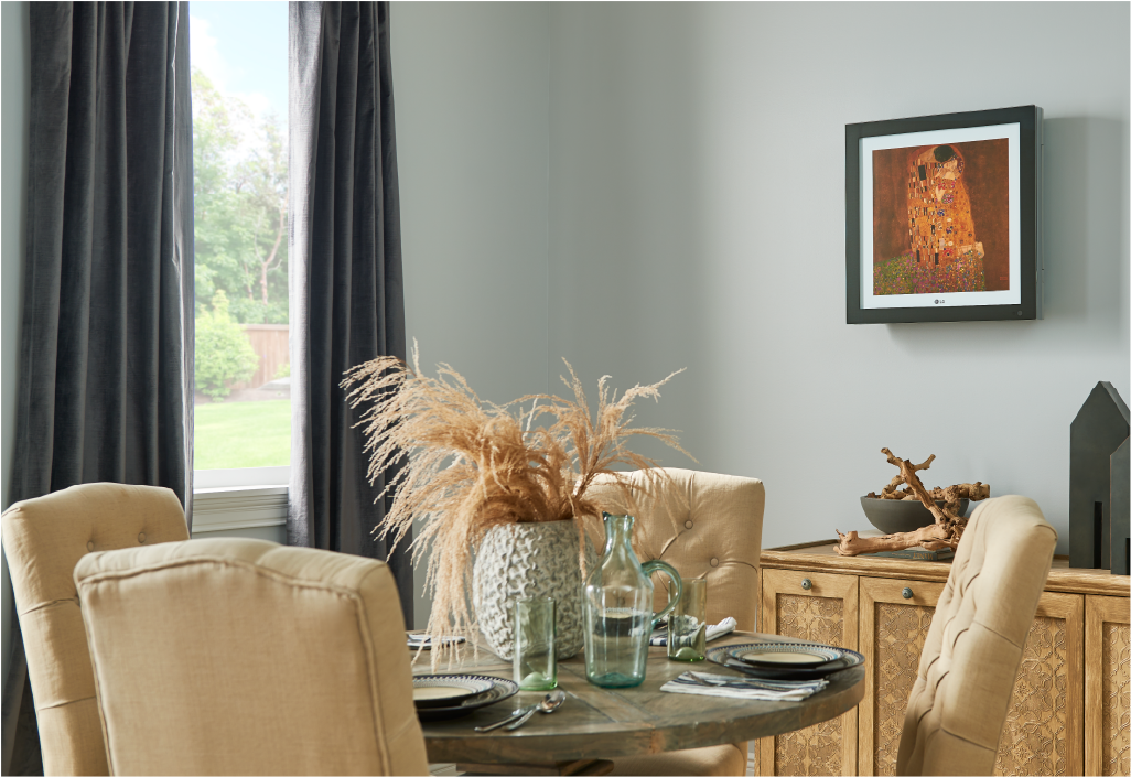 Modern, stylish living room featuring LG's award-winning Art Cool™ Gallery indoor unit