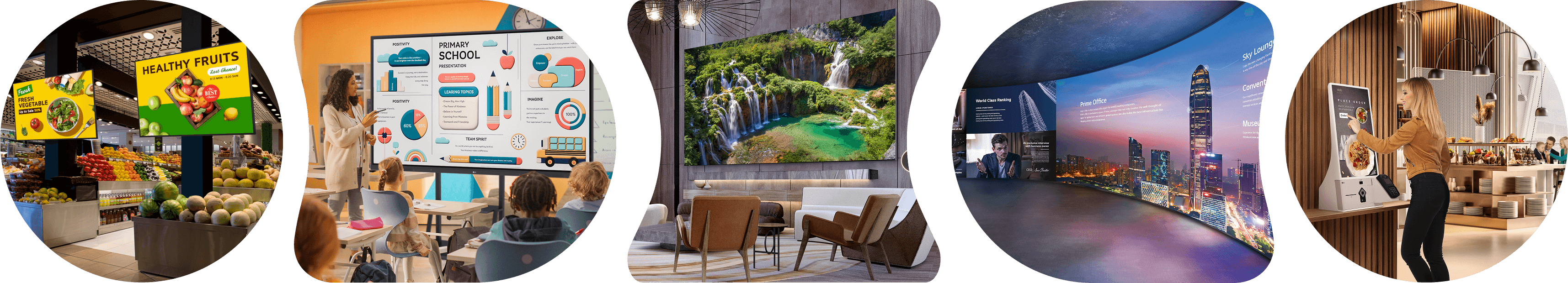 LG product lineup featuring DVLED Displays, CreateBoard, and Transparent OLED Touch Signage