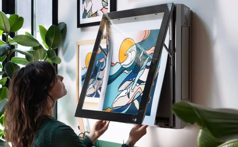 Woman looking at an artwork
